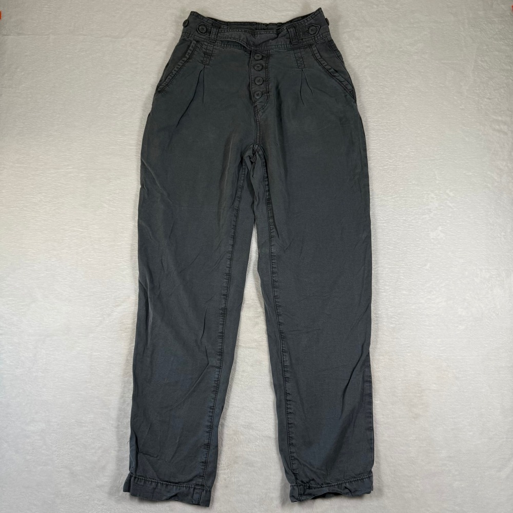 American Eagle Gray Lyocell High Rise Pleated‎ Tapered Button Fly Pants Size 0